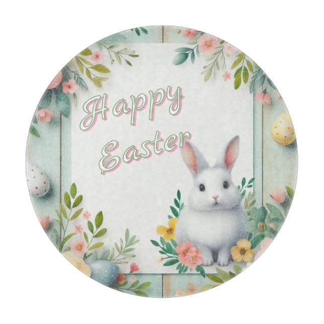 Cute, floral happy Easter bunny Cutting Board (Front)