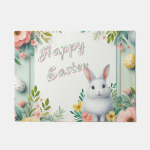 Cute, floral happy Easter bunny Doormat