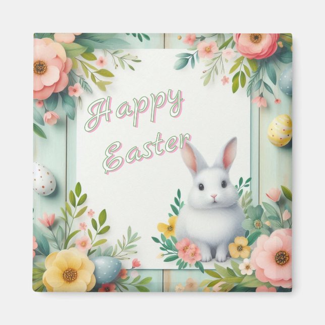 Cute, floral happy Easter bunny Magnet (Front)