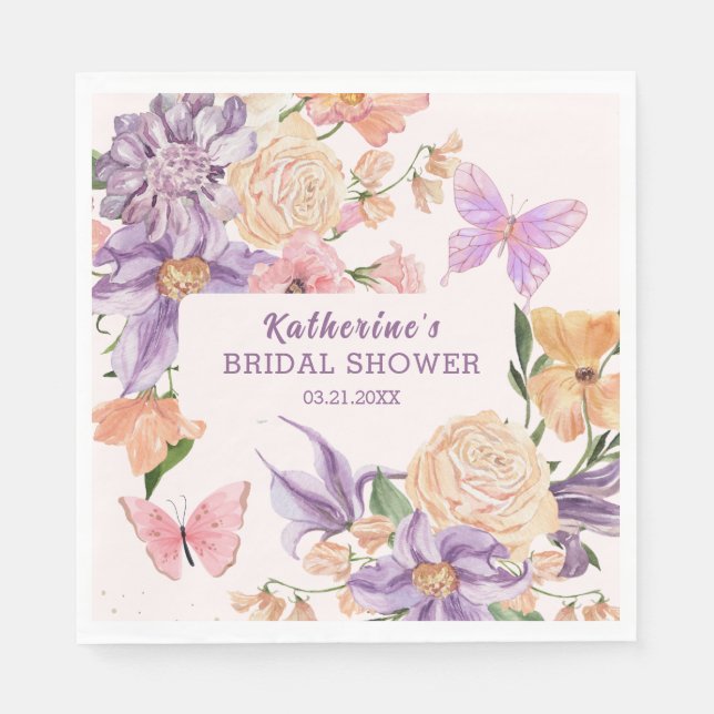 Cute Floral He Gives Me Butterflies Bridal Shower Napkin (Front)