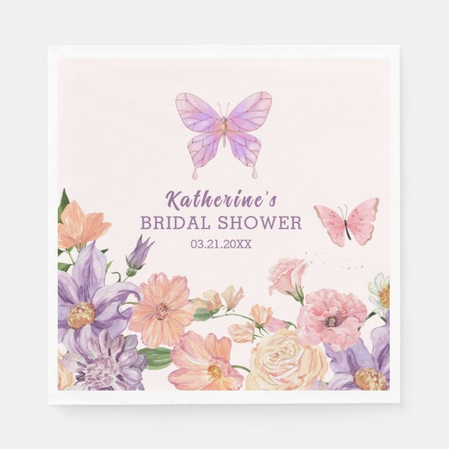 Cute Floral He Gives Me Butterflies Bridal Shower Napkin (Front)