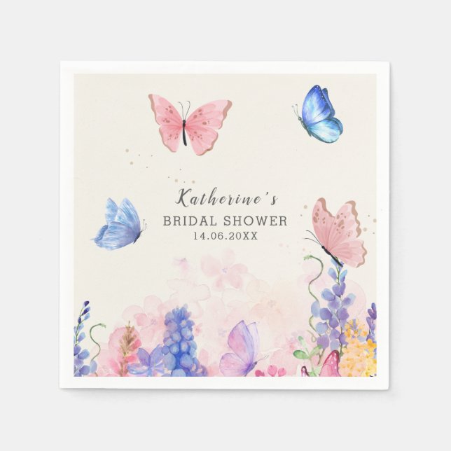 Cute Floral He Gives Me Butterflies Bridal Shower Napkin (Front)