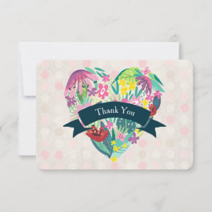 Cute Floral Heart in Pink and Green Thank You Card