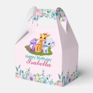 Cute Floral Hippo safari jungle Animals Birthday Favor Box
