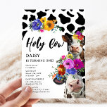 Cute Floral 'Holy Cow' ONE 1st Birthday Party Invitation<br><div class="desc">Cute Floral 'Holy Cow' 1st Birthday Party Invitation. Celebrate your little one turning ONE! with this adorable birthday invite. Design features a cow print background, two cows decorated with bright and bold colourful watercolor florals, a white arch with an elegant template that is easy to customize with your own event...</div>