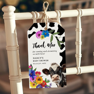 Cute Floral 'Holy Cow' Thank Moo Baby Shower Favou Gift Tags