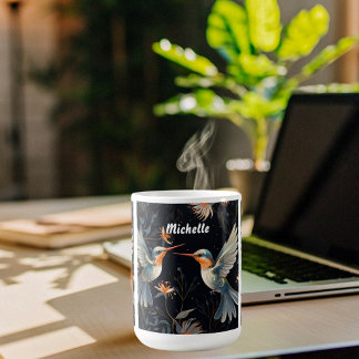 cute floral humming bird custom name coffee mug