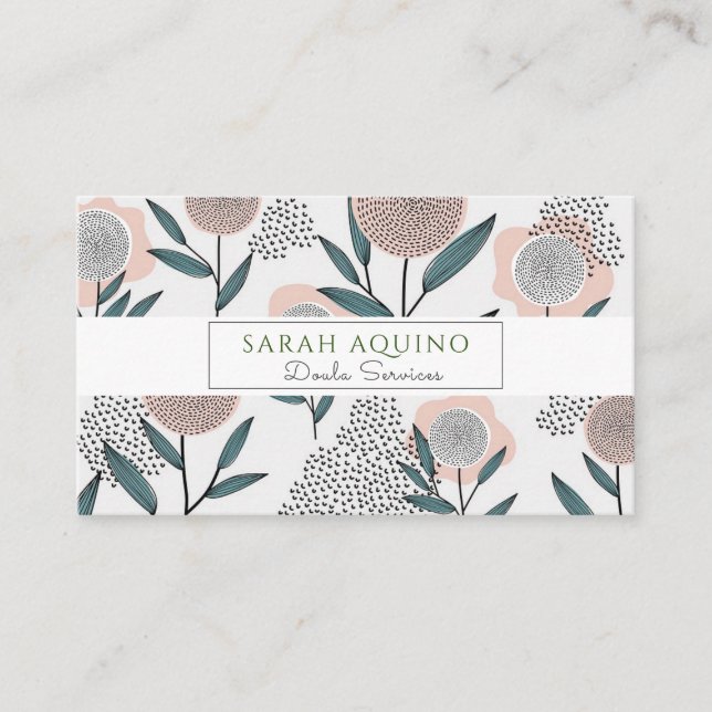 Cute Floral Illustration Doula Business Card (Front)