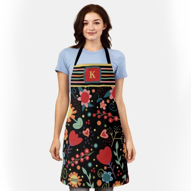 Cute Floral Initial Cooking Women’s  Apron (Creator Uploaded)