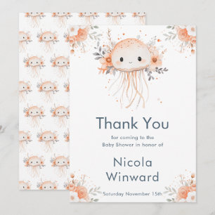 Cute Floral Jellyfish Baby Shower Thank You Card