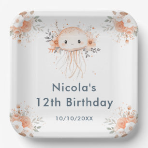 Cute Floral Jellyfish Birthday Party Paper Plate