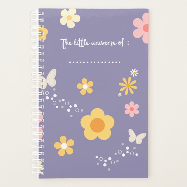 Cute Floral Journal Cover, Pastel Purple Notebook Planner (Front)