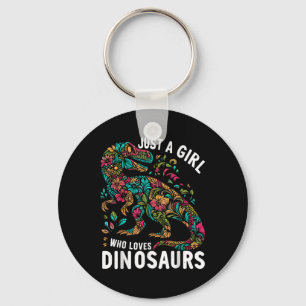 Cute Floral Just A Girl Who Loves Dinosaurs  Keychain