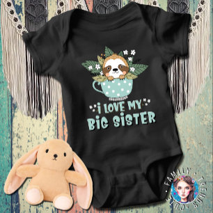 Cute Floral Kawaii Raccoon I Love My Big Sister Baby Bodysuit