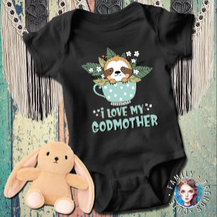 Cute Floral Kawaii Raccoon I Love My Godmother Baby Bodysuit