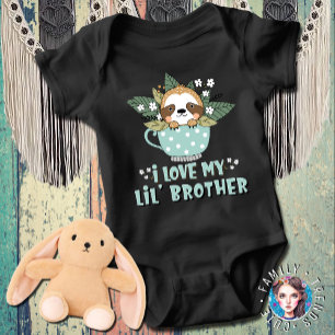 Cute Floral Kawaii Raccoon I Love My Lil Brother Baby Bodysuit