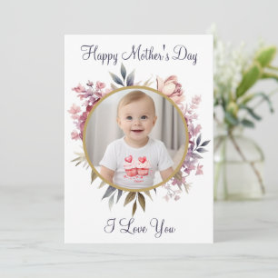 Cute Floral Kids Photo Happy Mother's Day  Holiday Card