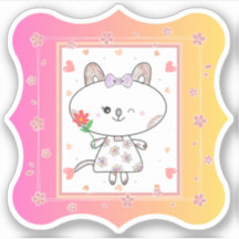 Cute Floral Kitty Pink Yellow Gradient Background