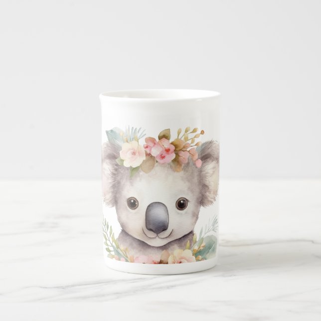 Cute Floral Koala Bear  Bone China Mug (Front)
