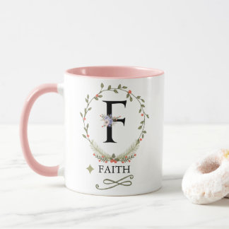 Cute Floral Letter F Monogram Mug