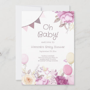 Cute Floral Lilac Pink Girl Baby Shower  Invitation
