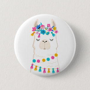 Cute Floral Llama 2 Inch Round Button