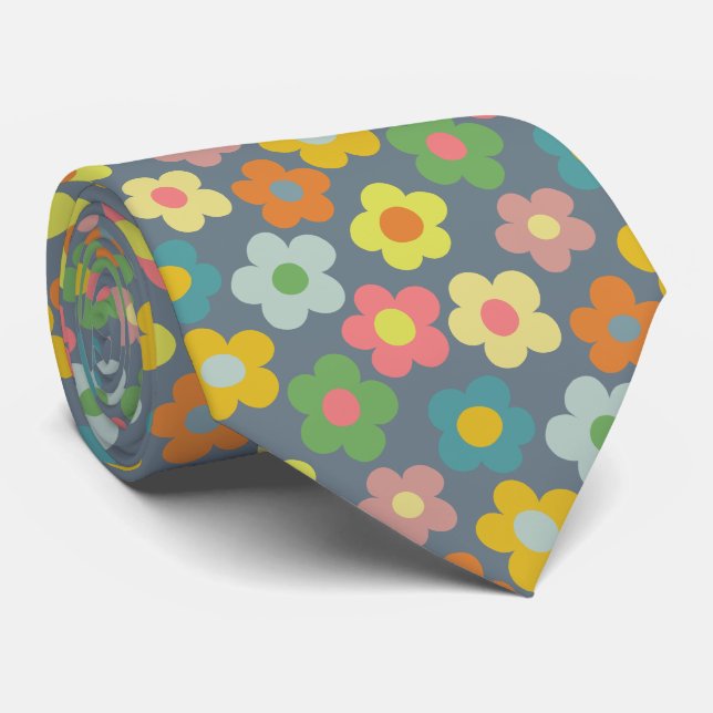 Cute Floral Meadow Pattern Neck Tie (Rolled)