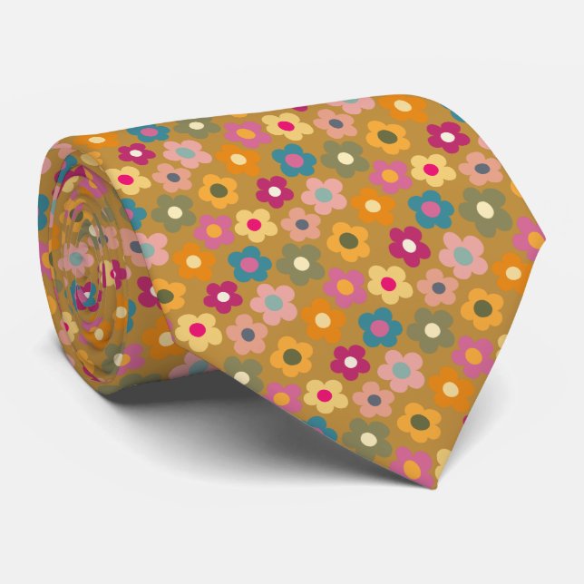 Cute Floral Meadow Pattern Neck Tie (Rolled)