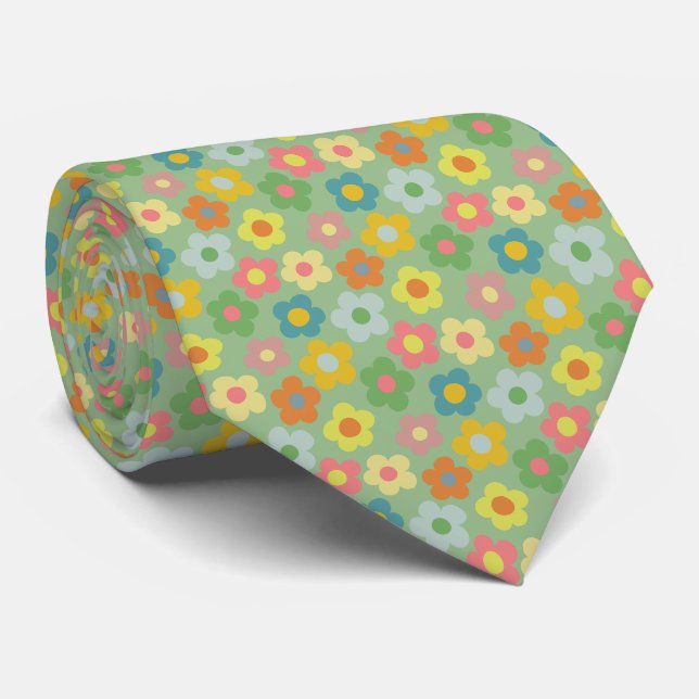 Cute Floral Meadow Pattern Neck Tie (Rolled)