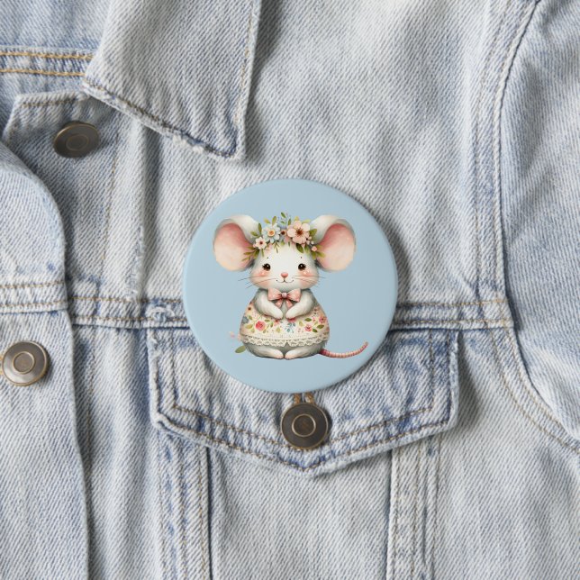 Cute Floral Mouse Dress Flower Crown 3 Inch Round Button (In Situ)