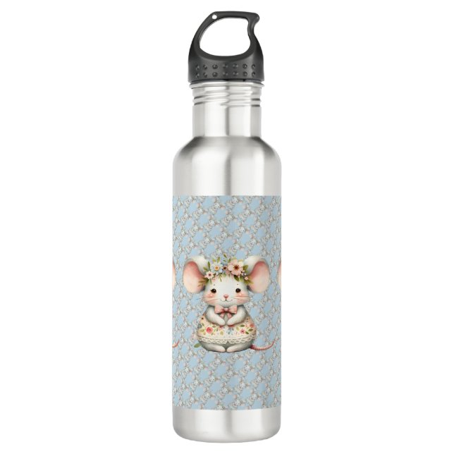 Cute Floral Mouse Dress Flower Crown 710 Ml Water Bottle (Front)
