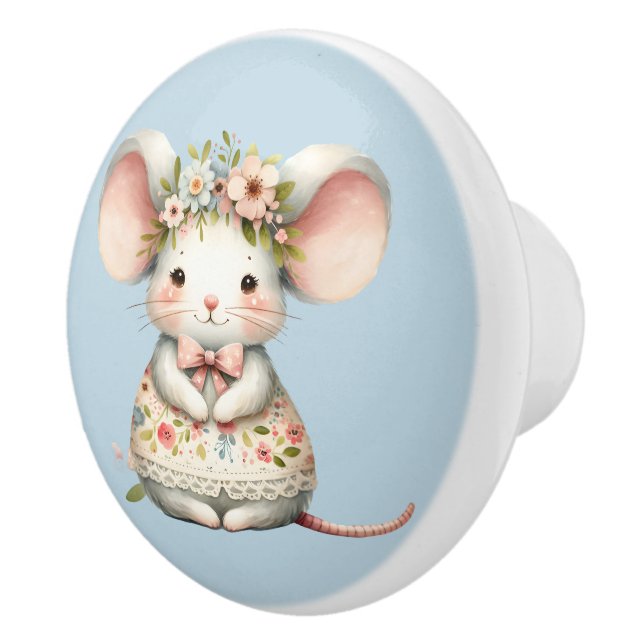 Cute Floral Mouse Dress Flower Crown Ceramic Knob (Right)