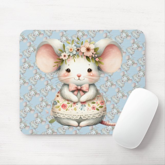 Cute Floral Mouse Dress Flower Crown Mouse Pad (With Mouse)