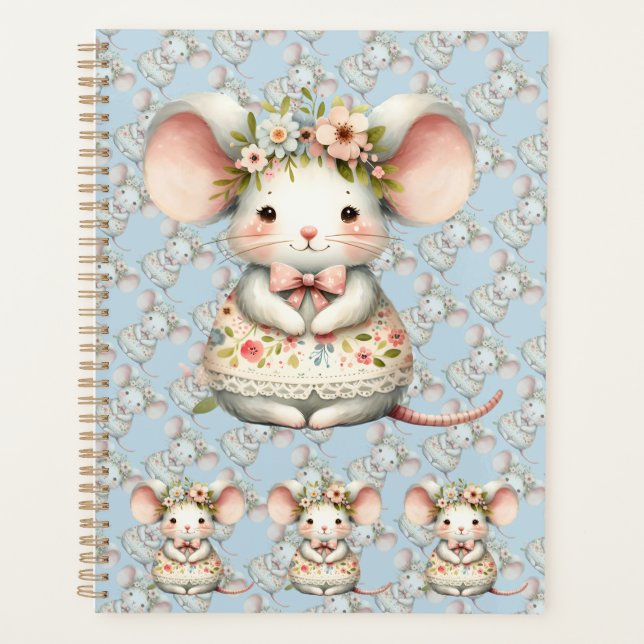 Cute Floral Mouse Dress Flower Crown Planner (Front)