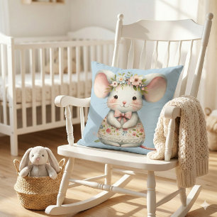 Cute Floral Mouse Dress Flower Crown Throw Pillow