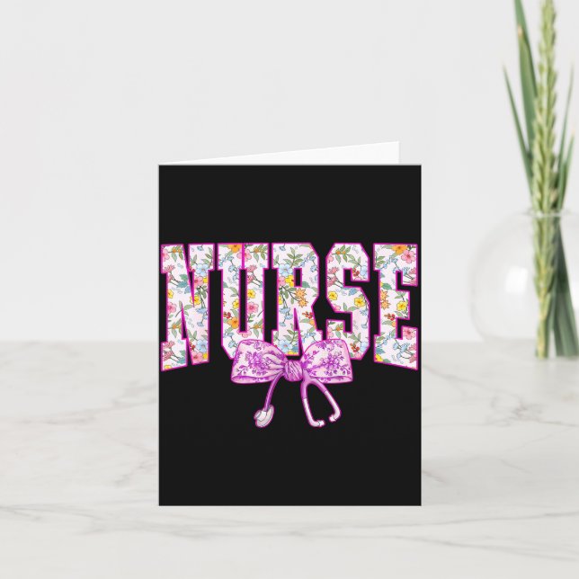Cute Floral Nk Nurse Coquette Bow Stethoscope Nurs Card (Front)
