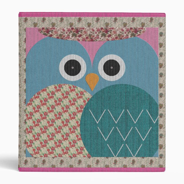 Cute Floral Owl Fabric Design Binder (Front)