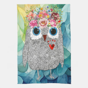 Cute Floral Owl Serviette de cuisine