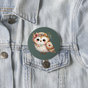 Cute Floral Owl with Bow 3 Inch Round Button