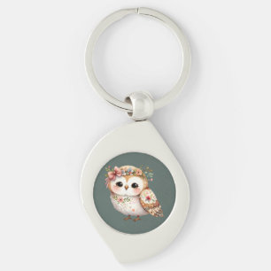 Cute Floral Owl with Bow Keychain