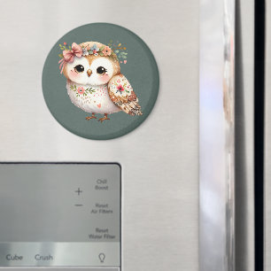 Cute Floral Owl with Bow Magnet