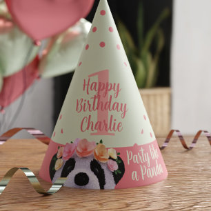Cute Floral Panda Bear Girl Birthday Party Hats