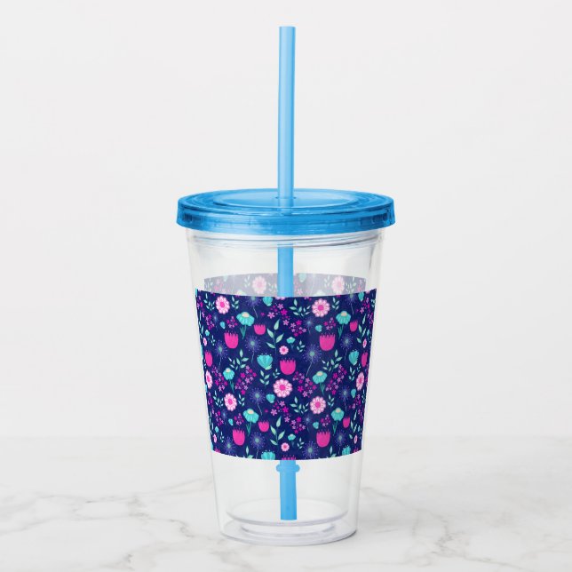 Cute floral pattern background acrylic tumbler (Front)
