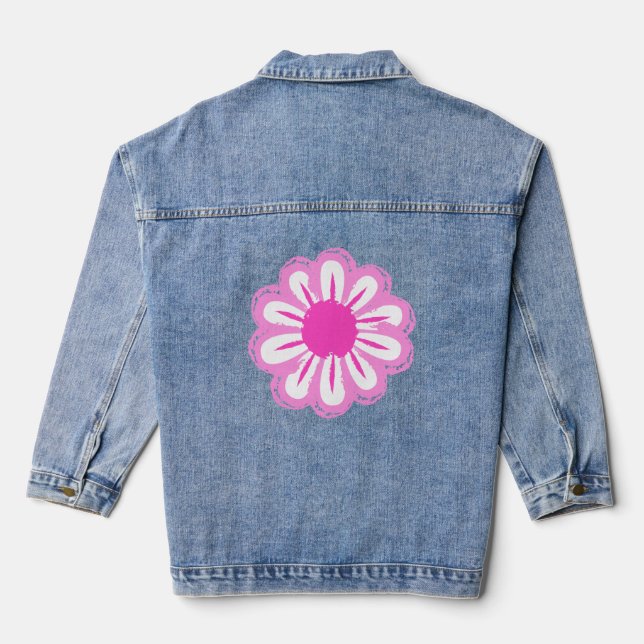 Cute floral pattern background denim jacket (Back)