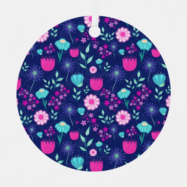 Cute floral pattern background metal ornament (Front)