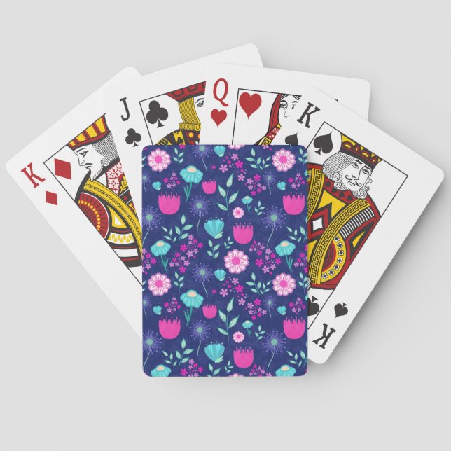 Cute floral pattern background playing cards (Back)