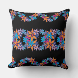 Cute Floral Pattern   Black Background Throw Pillow