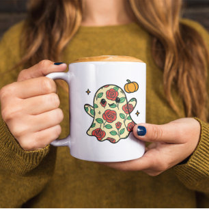 Cute Floral Pattern Ghost & Pumpkin Halloween Coffee Mug