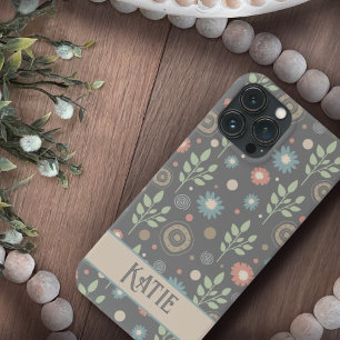Cute Floral Pattern Personalized Name Fun iPhone 13 Pro Max Case