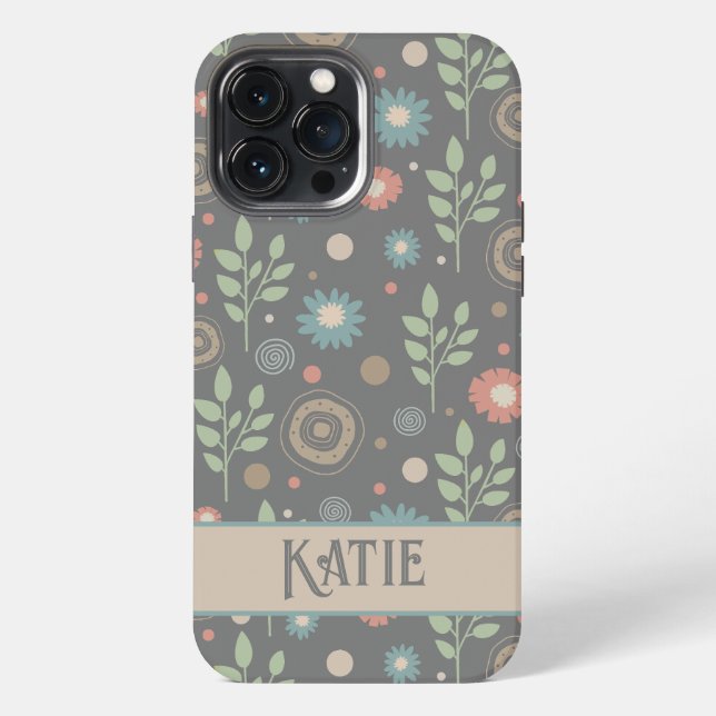 Cute Floral Pattern Personalized Name Fun iPhone Case (Back)